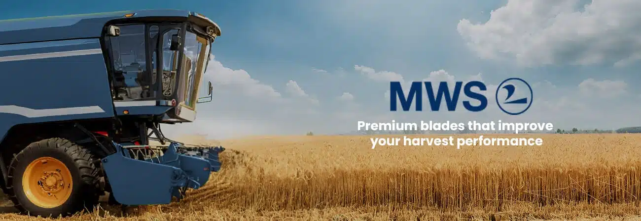 The image used for the mws promotional page features a blue combine harvester on a field and the brands logo and slogan